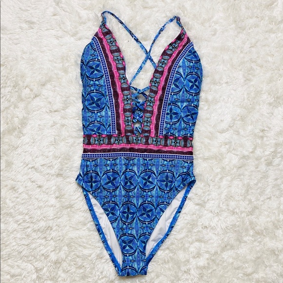 NWT La Blanca Realist Printed Criss Cross Swim - Picture 3 of 6
